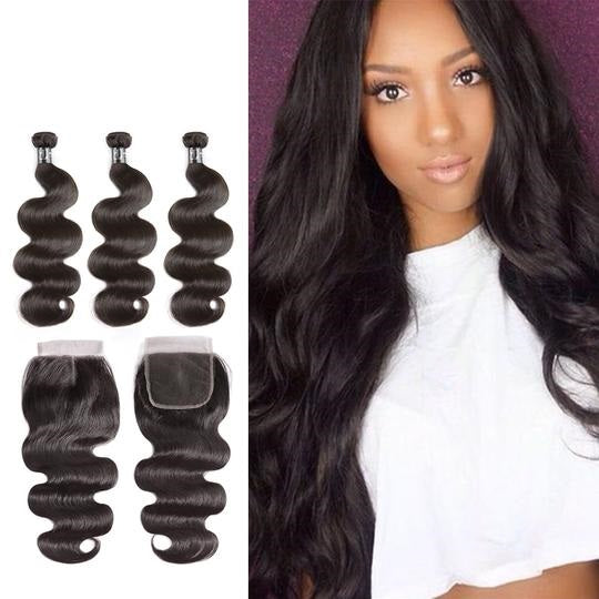 Brazilian Weave Human Hair Bundles With Closure