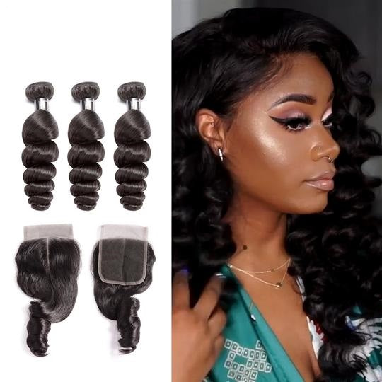 Brazilian Weave Loose Hair Bundles With Closure