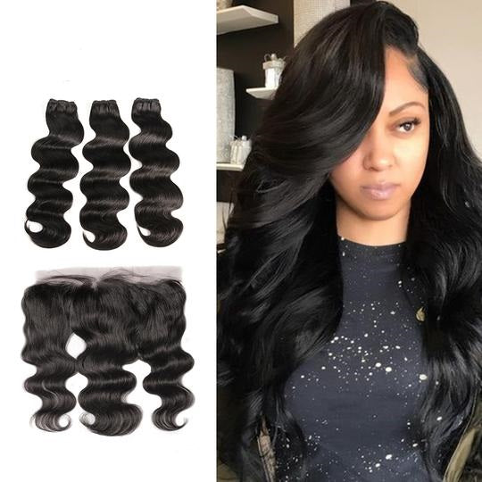 Body Wave Raw Indian Virgin Hair Bundles With Frontal