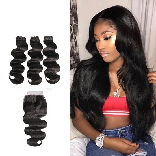 Body Wave Raw Indian Virgin Hair Bundles With Closure