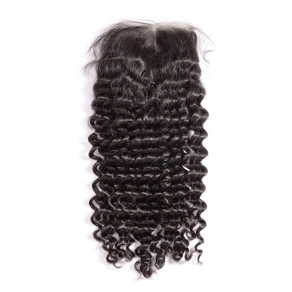 7A Deep Wave Bundles With Lace Frontal Brazilian Hair 13''*4 ''