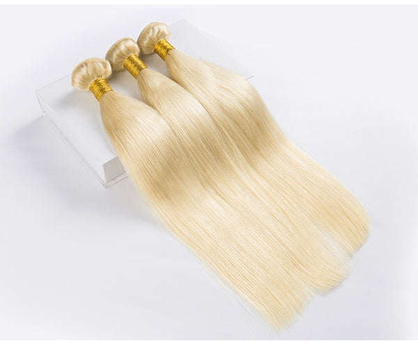 Straight Blonde Brazilian Human Hair Bundles With Closure 7A