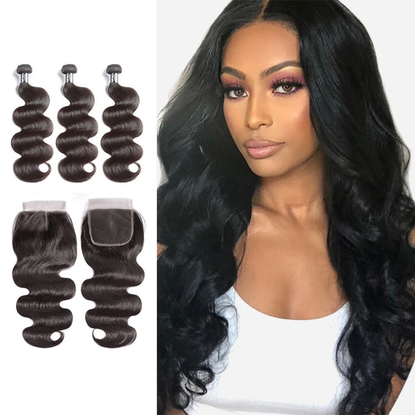 Brazilian Hair Body Wave Human Hair Bundles With Closure