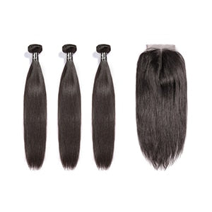 Straight Blonde Brazilian Human Hair Bundles With Closure 7A