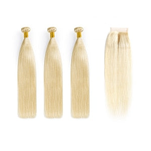 Straight Blonde Brazilian Human Hair Bundles With Closure 7A