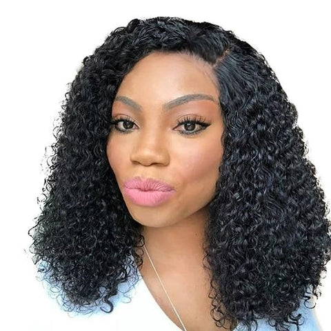 Curly Short Lace Peruvian Front Human Hair Bob Wig + Baby Hair