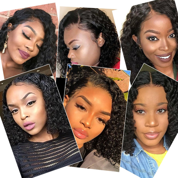 Curly Short Lace Peruvian Front Human Hair Bob Wig + Baby Hair