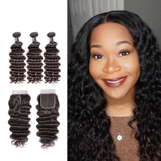 Bundles With Closure 8A Virgin Natural Wave Brazilian