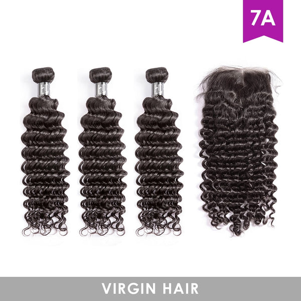 7A Indian Hair Bundles With Closure Deep Wave Bundles With Closure